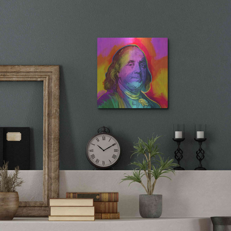 Red Barrel Studio® «Ben Franklin Pop Art» par Howie Green, art mural en métal, H 12 po x l 12 po