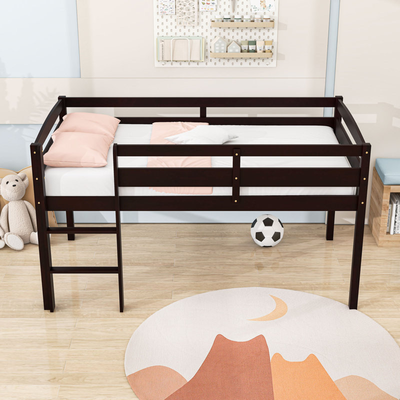 Twin Wood Loft Bed With Ladder And Guardrails, Espresso