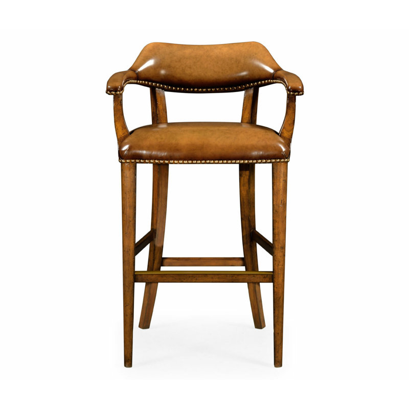 Windsor Upholstered Stool with Solid Wood Frame, Antique Chestnut, Counter Stool (25” Seat Height)