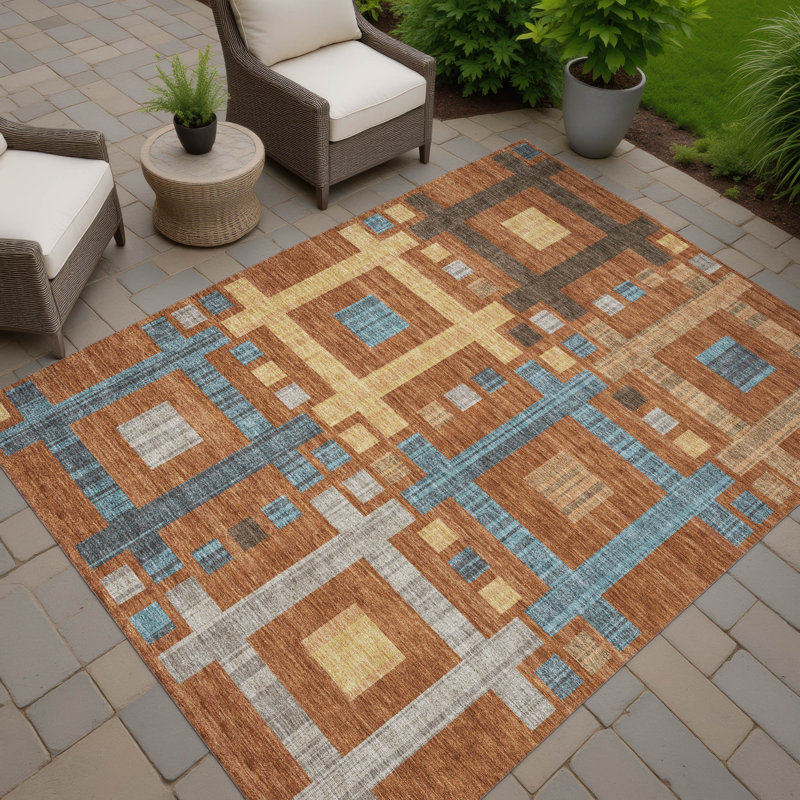 Machine Washable Indoor/Outdoor Chantille ACN2708 Geometric Rug, Paprika, 9' x 12'