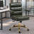 Green Faux Leather Executive Office Chair, Gold Metal Base, Adjustable Height Swivel Desk Chair with Padded Armrests & Wheels, 330 LBS Capacity-99451809