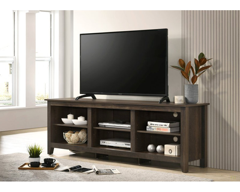 Meuble télé avec tablettes ouvertes et gestion des câbles Bernardo, Brun