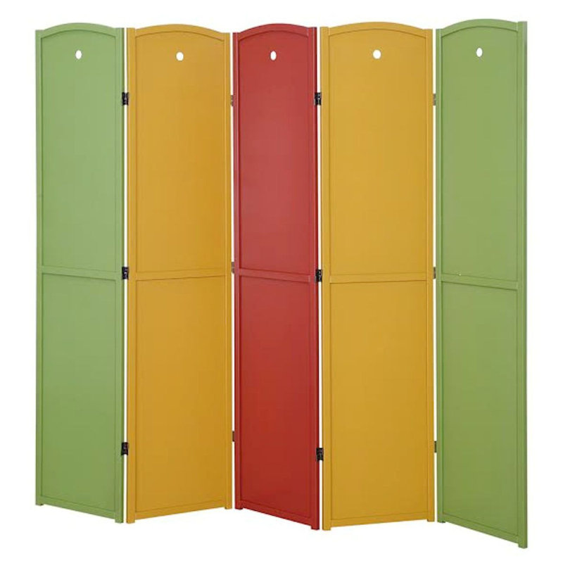 Paravent en bois 5,9 pi Lilliana, 5, Vert / Jaune