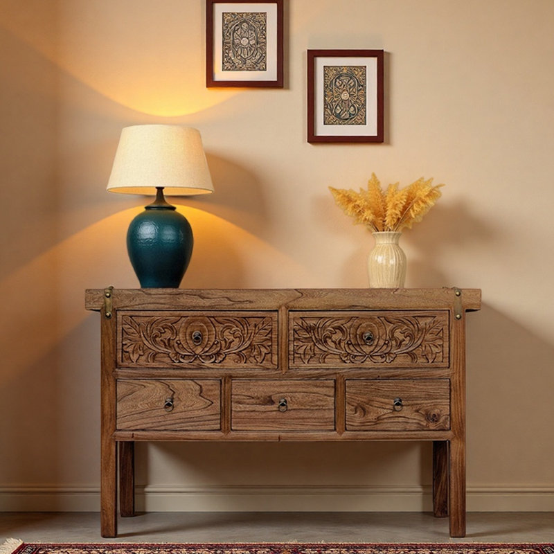 Console Mid-Century moderne en bois massif