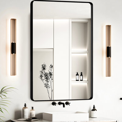 24x30 Inch Black Aluminium Frame Bathroom Vanity Wall Mirror - Modern Style, Clear Image, Rust , Safe Hanging Option Reflection, Rust, Secure Installa