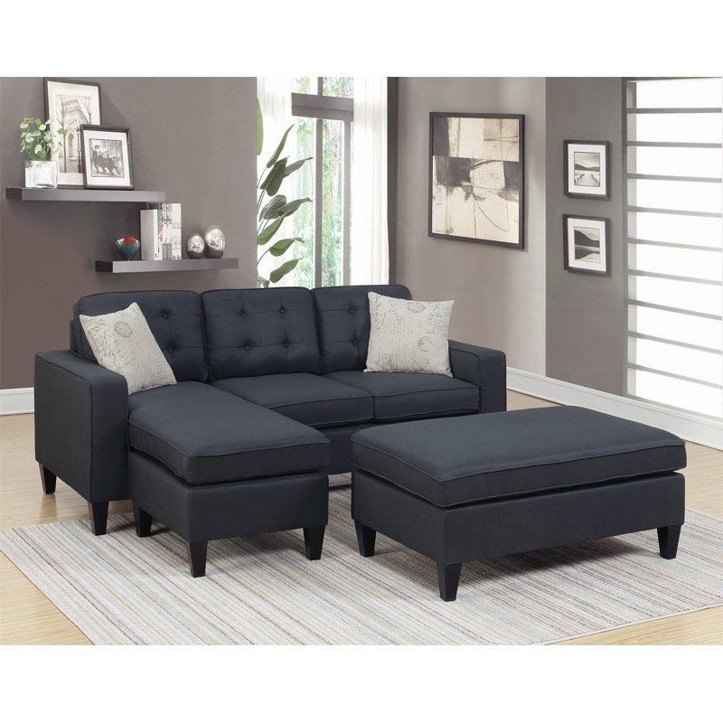 Ensemble modulaire réversible 3 pièces avec repose-pieds, Polyfibre noir