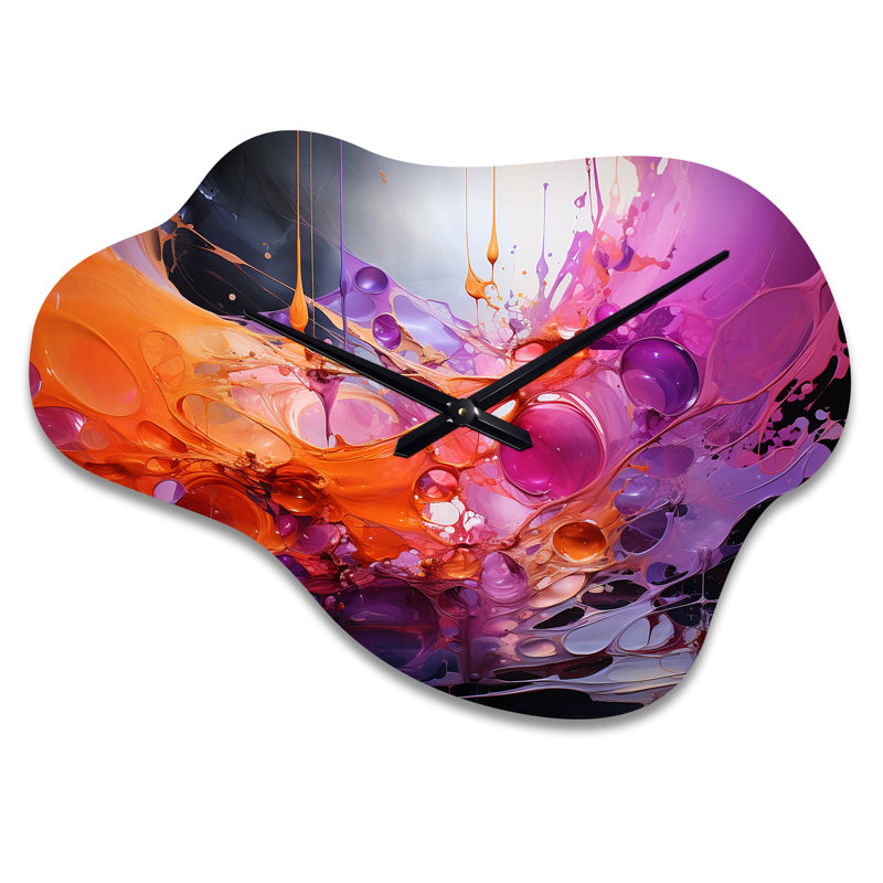 Orange orange, abstrait, fractal, collage, réflexions - horloge murale asymétrique, Petit