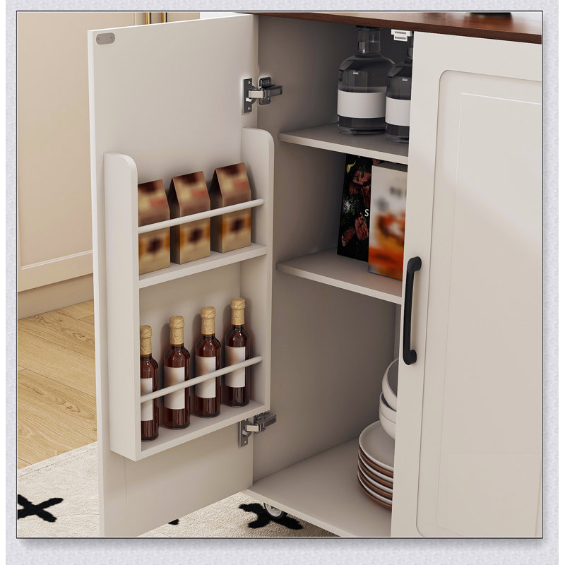Chariot pour îlot de cuisine polyvalent avec plateau de table pliable, abattant et grand espace de rangement - Bar à déjeuner mobile sur roulettes