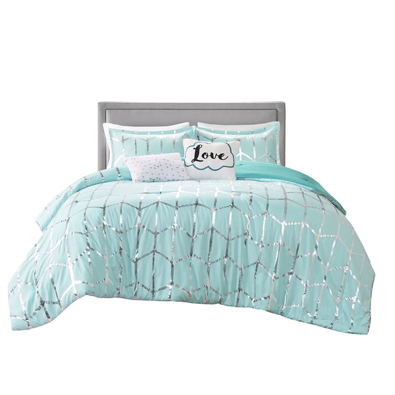 Édredon double / grand avec base et ornements métalliques argentés avec appliques, Aqua / argenté