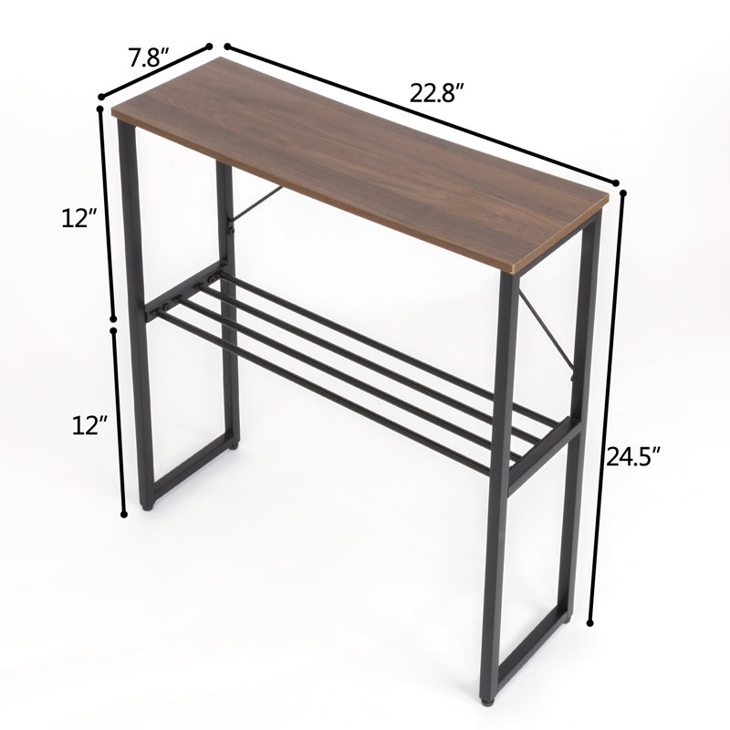 Mekeia 24.5" Tall Narrow End Table with Shelf, Walnut Brown Top/Black Base