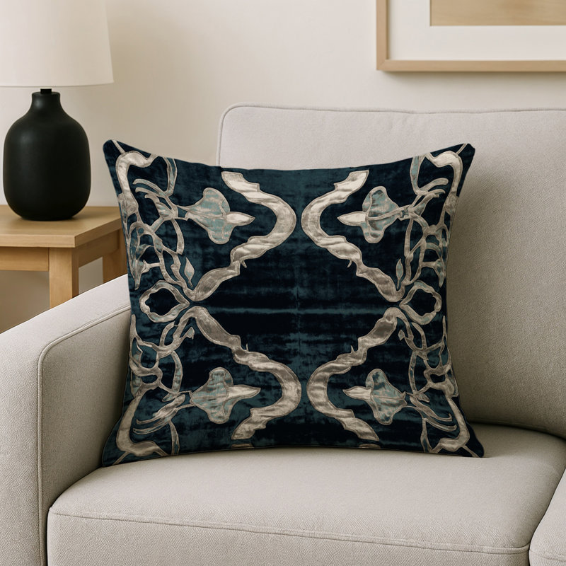 Coussin décoratif intérieur et extérieur Modern, Bleu géométrique, Carré 18 po