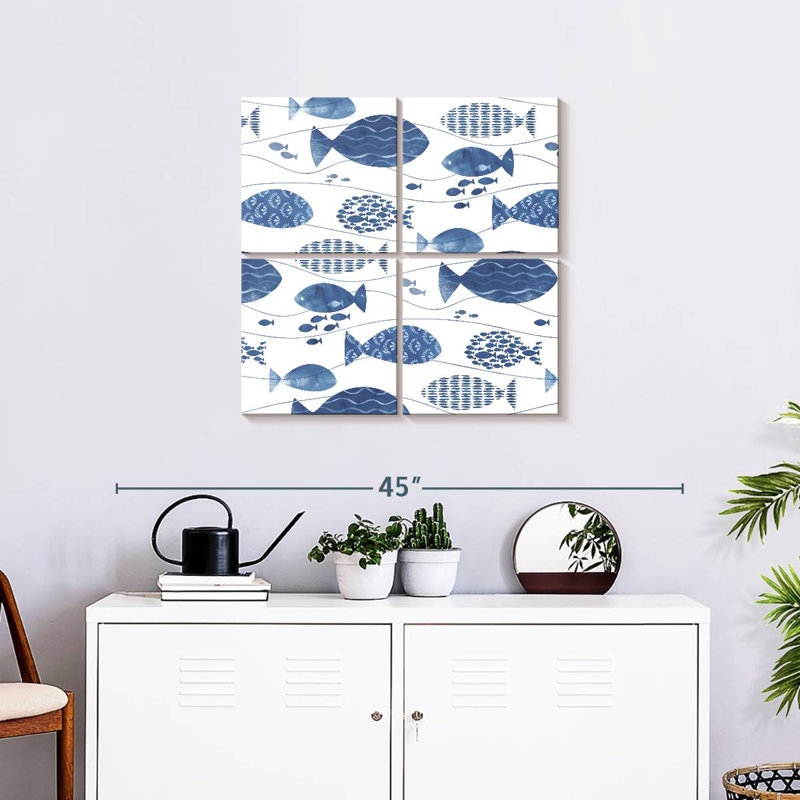 Ashelle abstrait poisson bleu, H 26 po x l 26 po