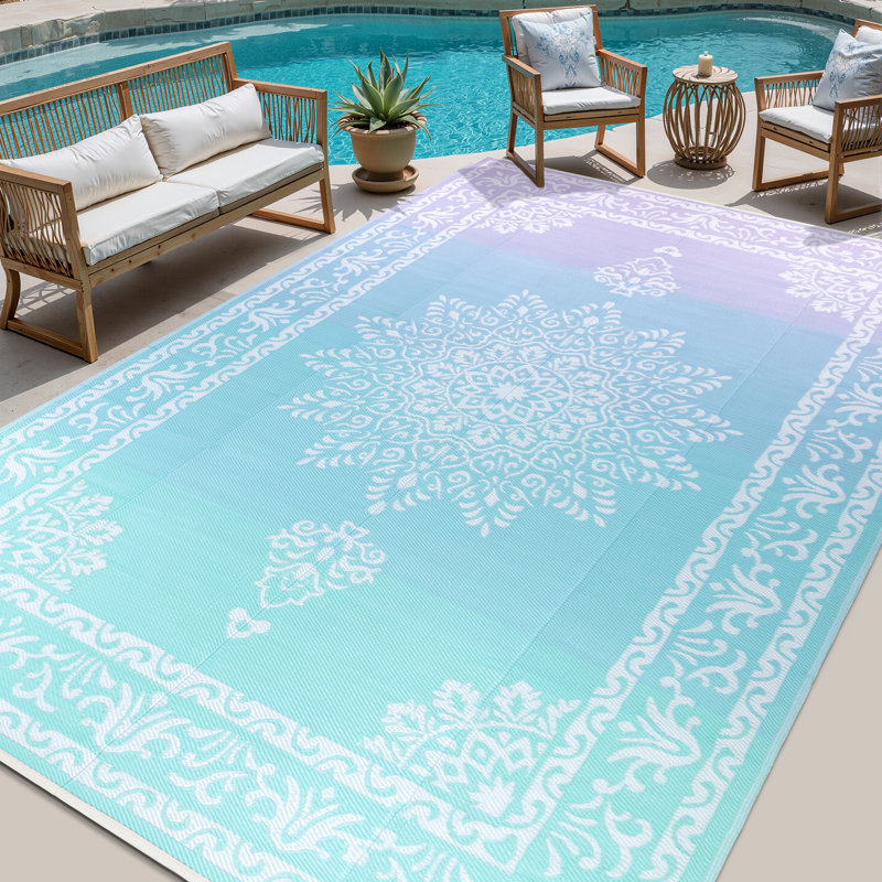 Reversible Outdoor Rug Plastic Straw Patio Rug Large Camping Mat, Rectangle 9' x 12', Purple