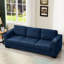 Canapé 5 places rembourré bleu, accoudoirs carrés avec porte-gobelet et rangement, salon confortable en éponge à haute densité 2 + 3 en tissu, coussins démontables avec structure en bois massif