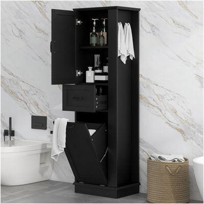 Modern Tall Storage Cabinet – Tilt-Out Compartment, Adjustable Shelves, 80LBS Capacity, Soft-Close Hinges, Aluminum Alloy Handles, For Bathroom & Home Organization