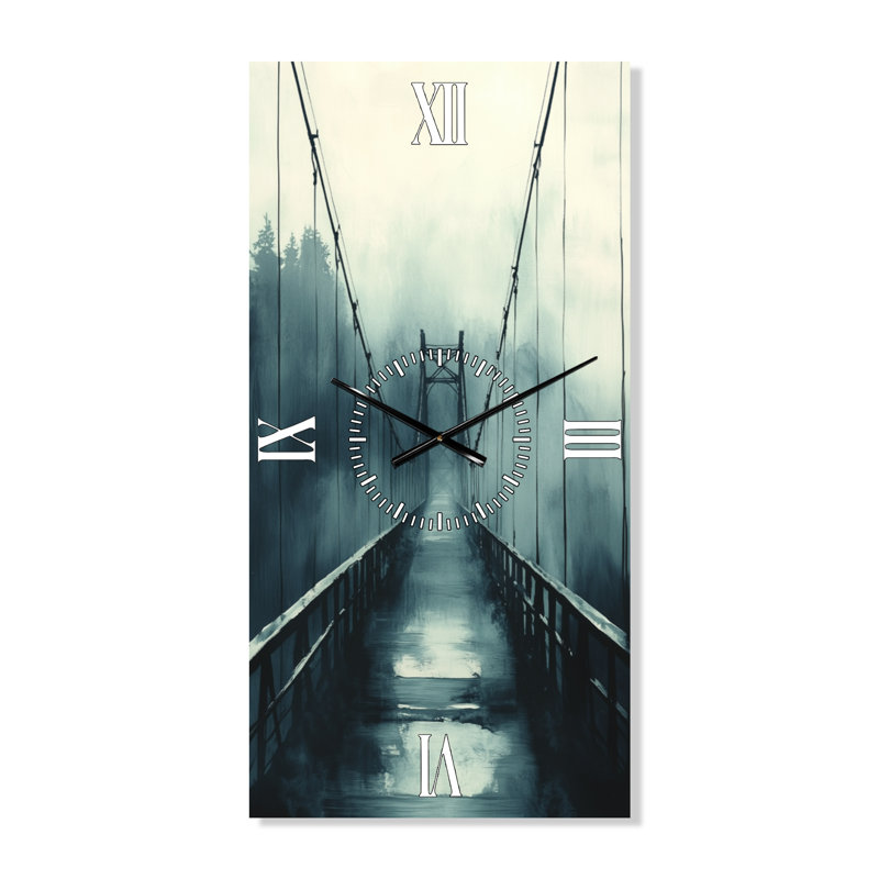 Structure du pont sur la rivière Foggy - Horloge murale silencieuse en métal, 40" H x 20" W - Rectangle