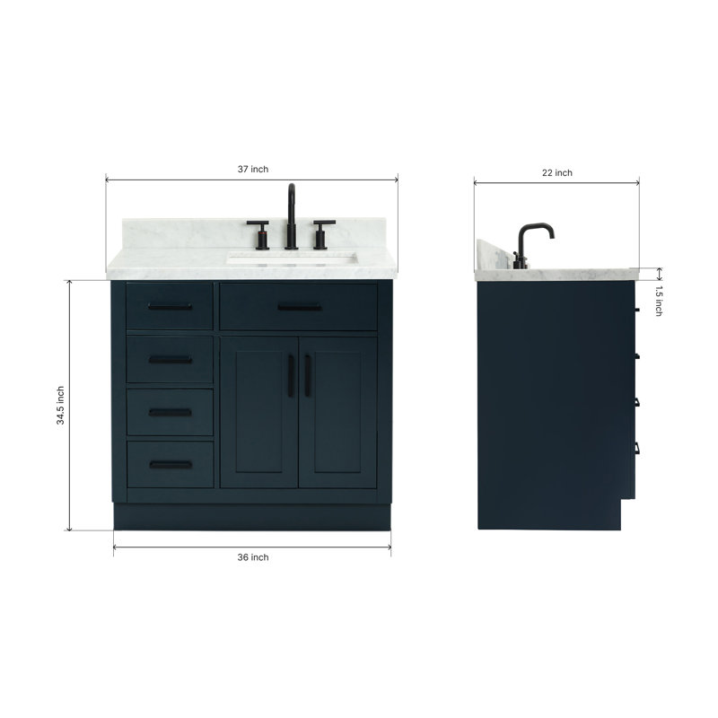 ARIEL HEPBURN 37 IN RIGHT OFFSET RECTANGULAR SINK VANITY 1,5 IN, Rectangular, Midnight Blue, Right