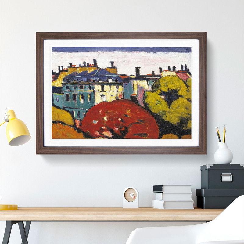Landscape in Paris by Henry Lyman Sayen - Picture Frame Painting, 27cm H x 36cm W x 2cm D, Walnut Framed