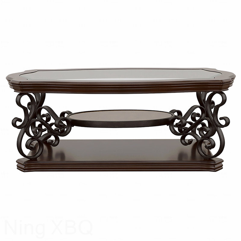Table basse à plateau en verre Merlot avec 2 tablettes