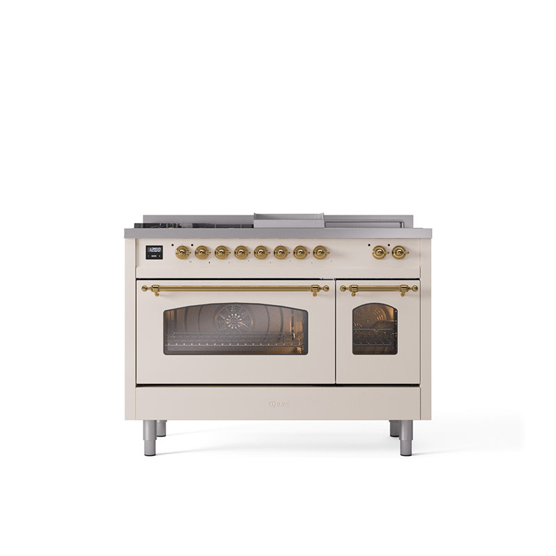ILVE Nostalgie II 48 Dual Fuel Range, Liquid Propane, Burgundy/Brass