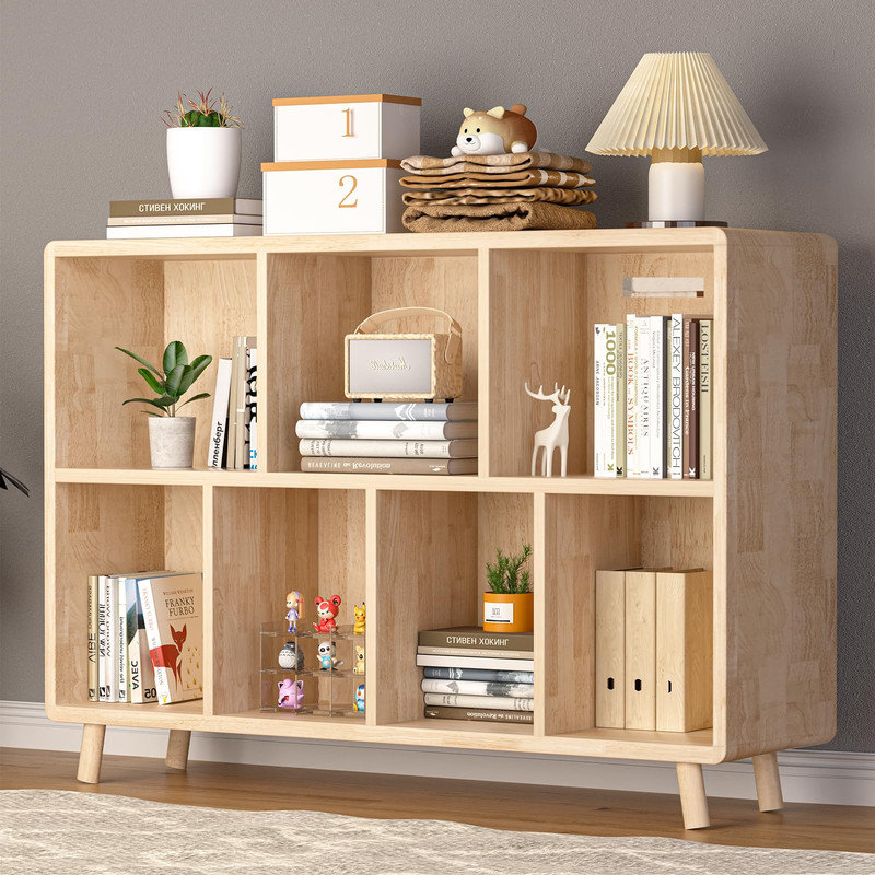 Bibliothèque avec bibliothèque et pieds en bois naturel, bibliothèque Boho, H 29,13 po x l 11,81 po x P 45,47 po 