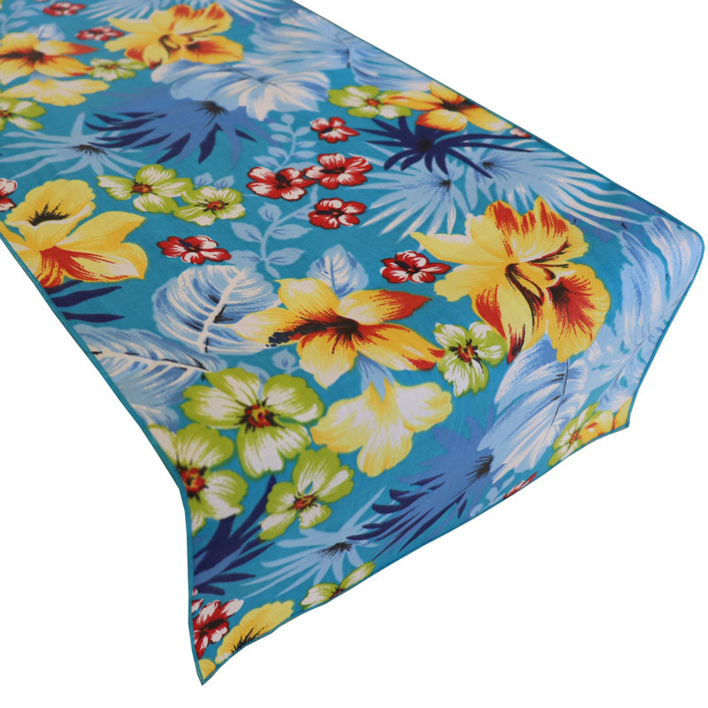 Tropical Hawaiian Print Table Runner, 72" x 12", Aqua