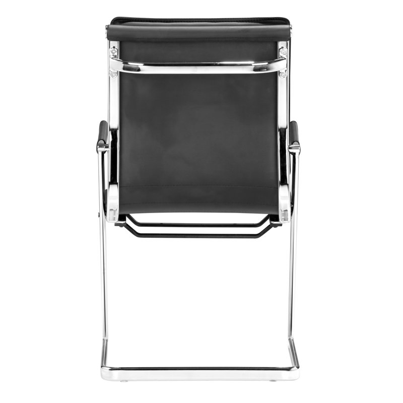 Contemporary Black Leather Arm Chair with Chromed Steel Frame