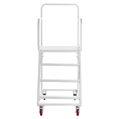 Échelle mobile à 4 marches, échelle industrielle en acier avec mains courantes, marches antidérapantes et roues verrouillables, capacité de 880 lb pour le garage, la bibliothèque et l'utilisation en usine