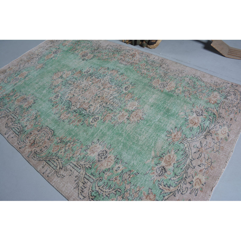 Tapis tissé à la main, tapis turcs, tapis de cuisine, grands tapis bruns de 5,6 x 8,7 pi, tapis rétro
