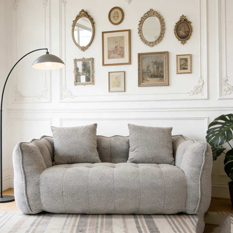 Fauteuil à billes doux avec noyau en mousse haute résilience pour deux personnes, Gris