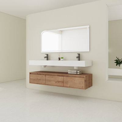 60 inch Wall-Mounted Bathroom Vanity with Double Resin Sink,Soft Close Drawer,Float Mounting Design