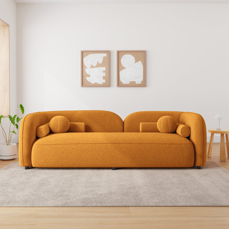 Katrien Upholstered 93'' Sofa, Dark Yellow Boucle