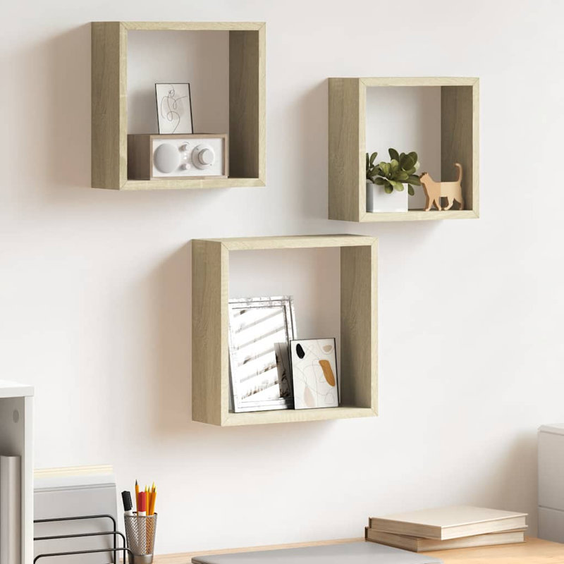 Tablettes murales cubiques flottantes, Chêne de Sonoma, H 10,6 po x l 10,6 po x P 3,9 po