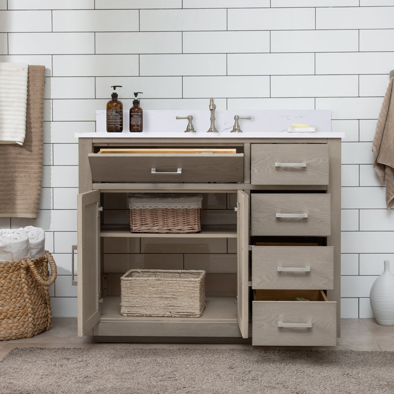 Ensemble de meuble-lavabo simple 42 po Ingalls, Chêne gris antique, Soft Carrara White