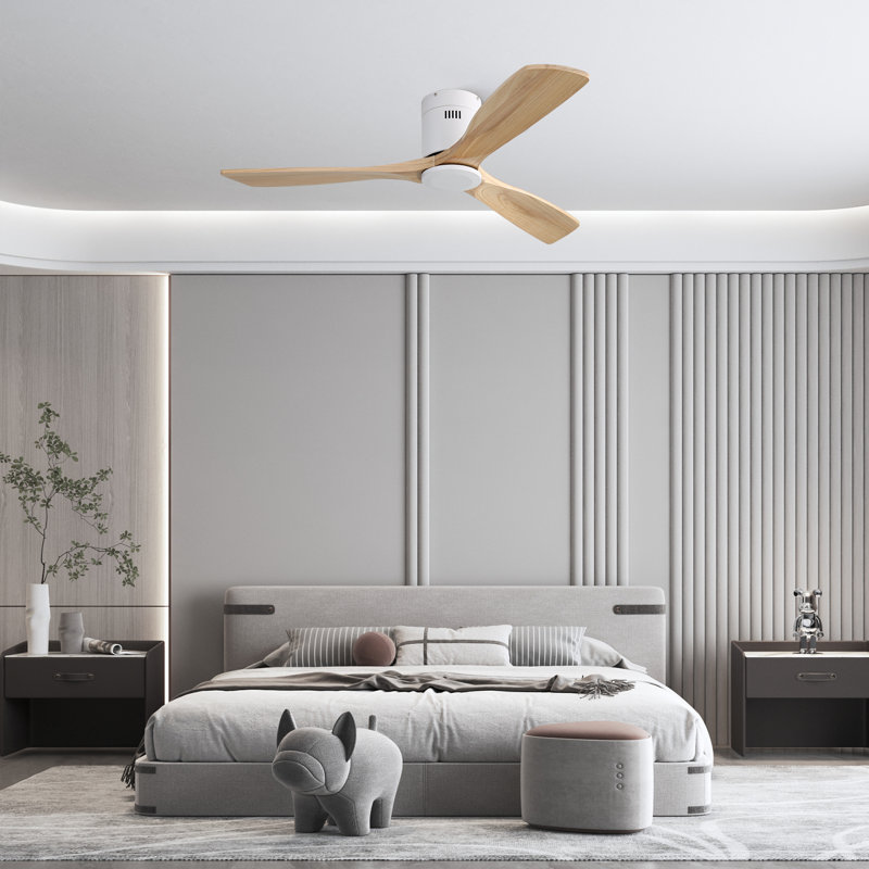Ventilateur de plafond 3 pales Nicola, Finition blanche avec pales Burlywood