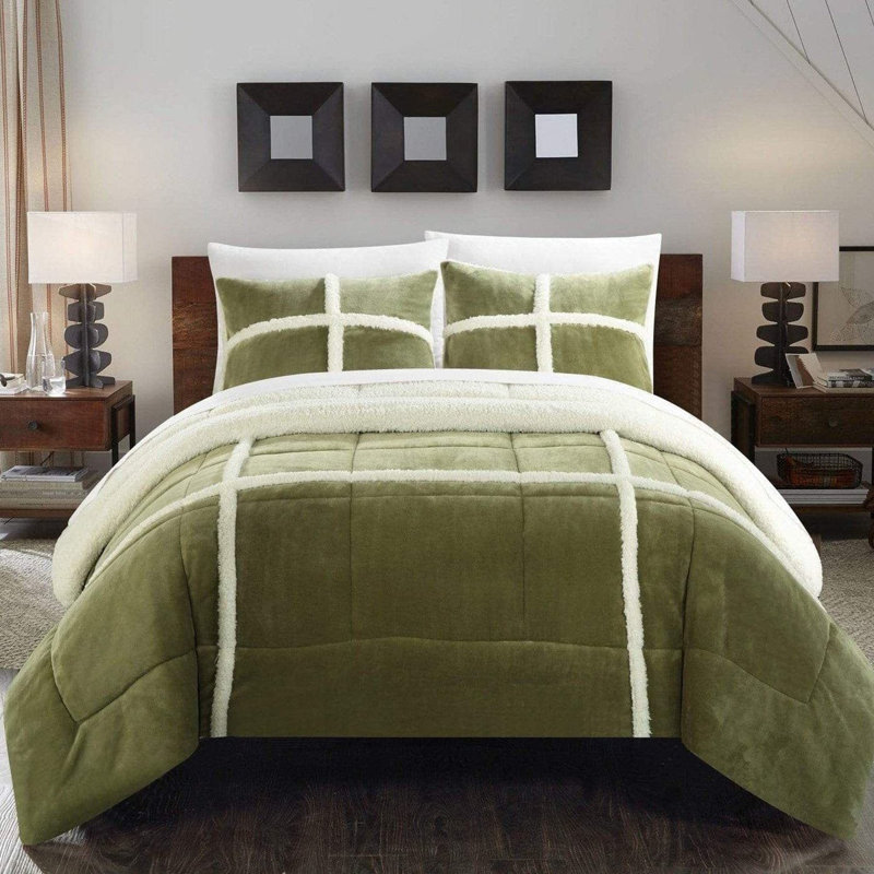 3 Piece Plain Weave Comforter Bedding Set, Green