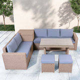6-piece All Weather Pe Rattan Sofa Set With Adjustable Seat, Storage Box, Removable Covers And Tempered Glass Top Table
