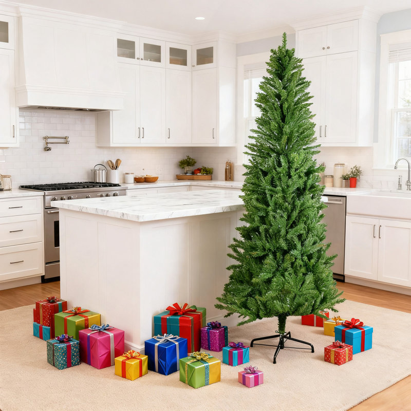 L'arbre de Noël classique 6 pi 6 pi est un arbre de Noël classique en forme de crayon de 72 po convenant à la fois à l'Halloween et à Noël. Il comporte des branches denses pour des décorations de Noël réalistes
