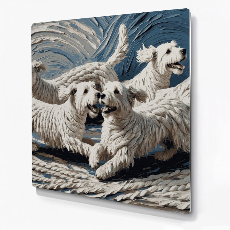 Chiens, art mural gris en métal Komondor, H 32 po x l 32 po