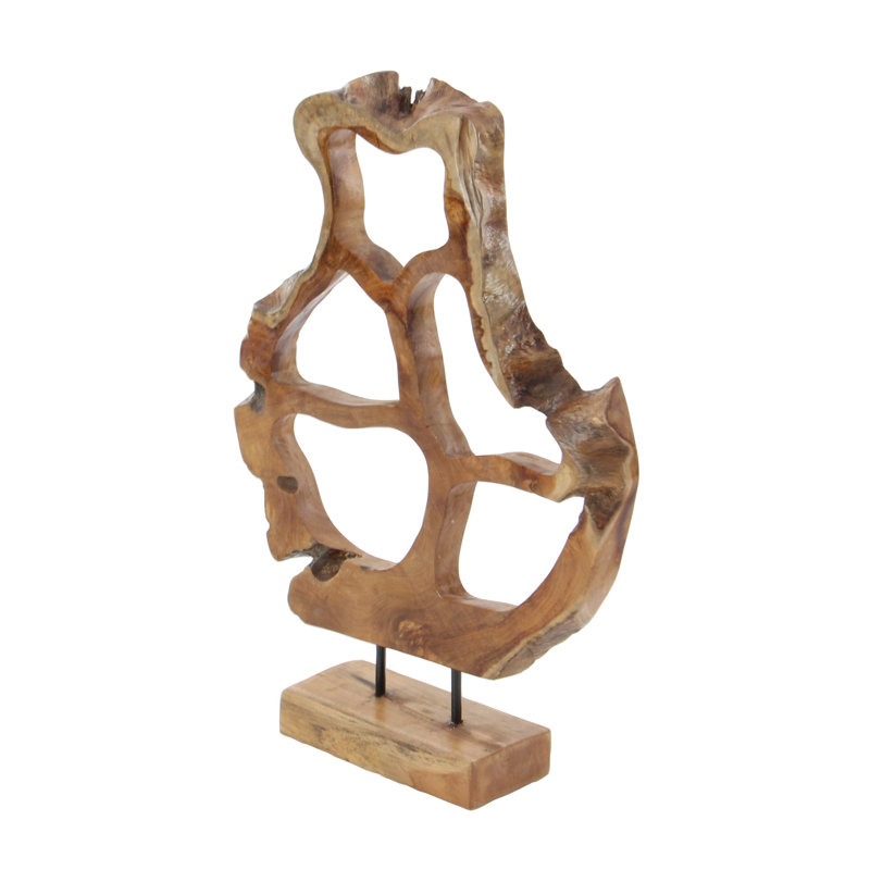Sculpture décorative abstraite faite à la main en bois de teck
