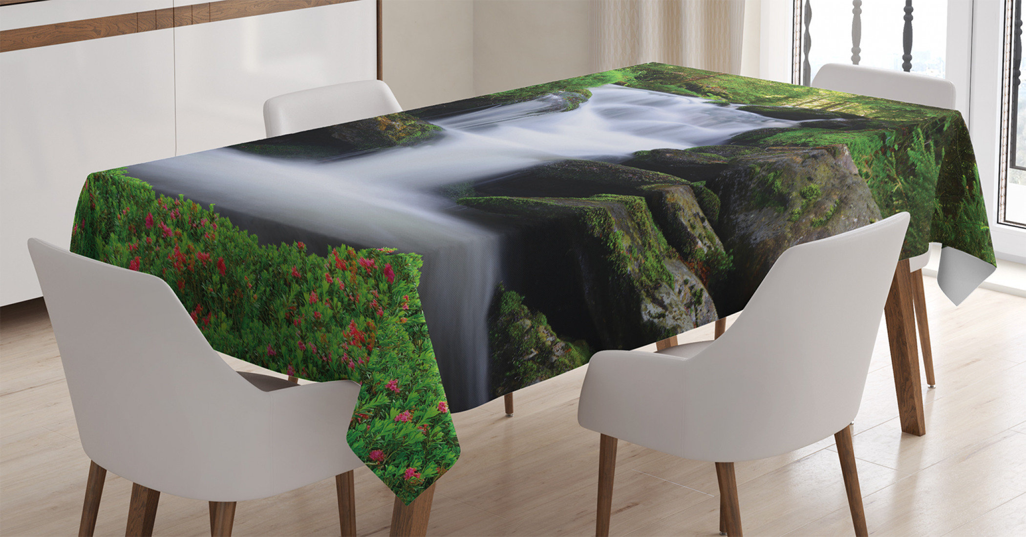 East Urban Home Waterfall Tablecloth, Dream Like Image Of Waterfall ...