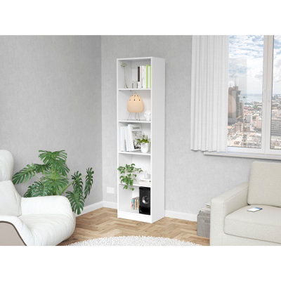 Sutton Slim Bookcase With Modern 5-Shelf Design