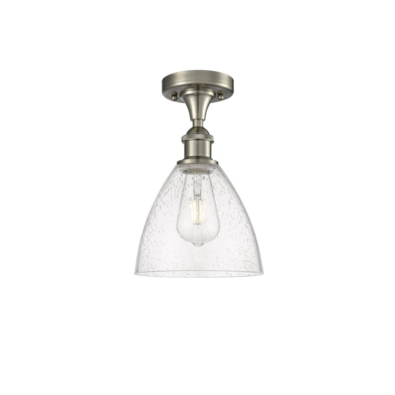 Aloisa Glass Semi Flush Mount, 11.25" H x 7.5" W x 7.5" D, Brushed Satin Nickel