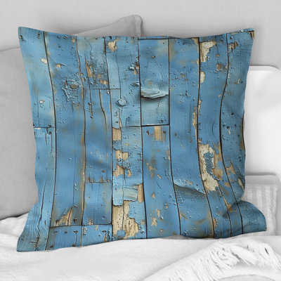 Blue Beige Country Rustic Wood III - Country Pillow