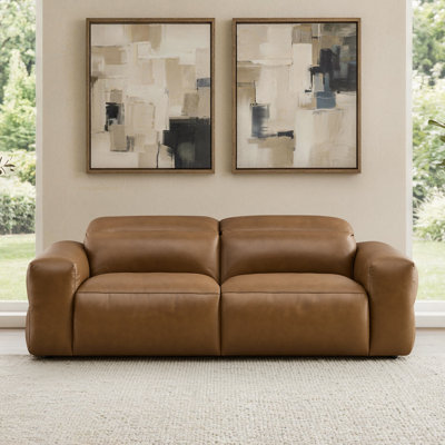 91.7'' Dual Motor Power Reclining Sofa With Zero Wall Design, Adjustable Headrest, And Top-Grain Leather