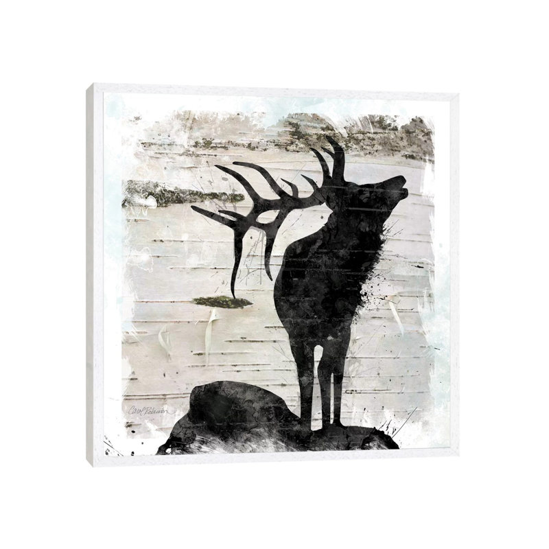 Birchbark Elk 1 Piece Painting on Canvas, 66.04 cm H x 66.04 cm W, White Framed