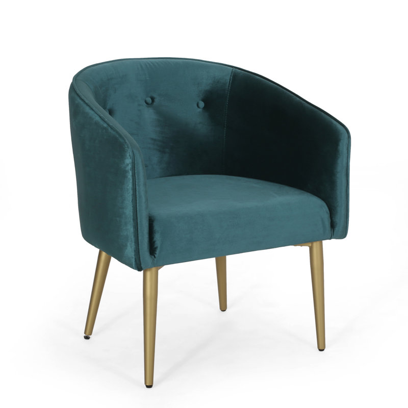 Élégante chaise de salle à manger moderne en velours bleu sarcelle avec boutons et cadre de luxe