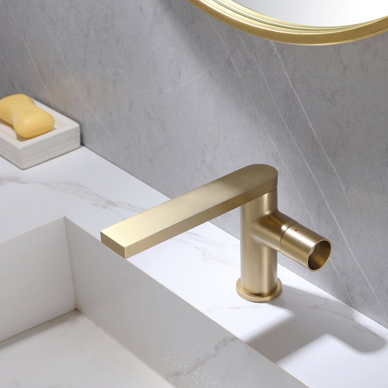Robinet de lavabo pour salle de bain à poignée simple - monotrou - laiton massif, Doré