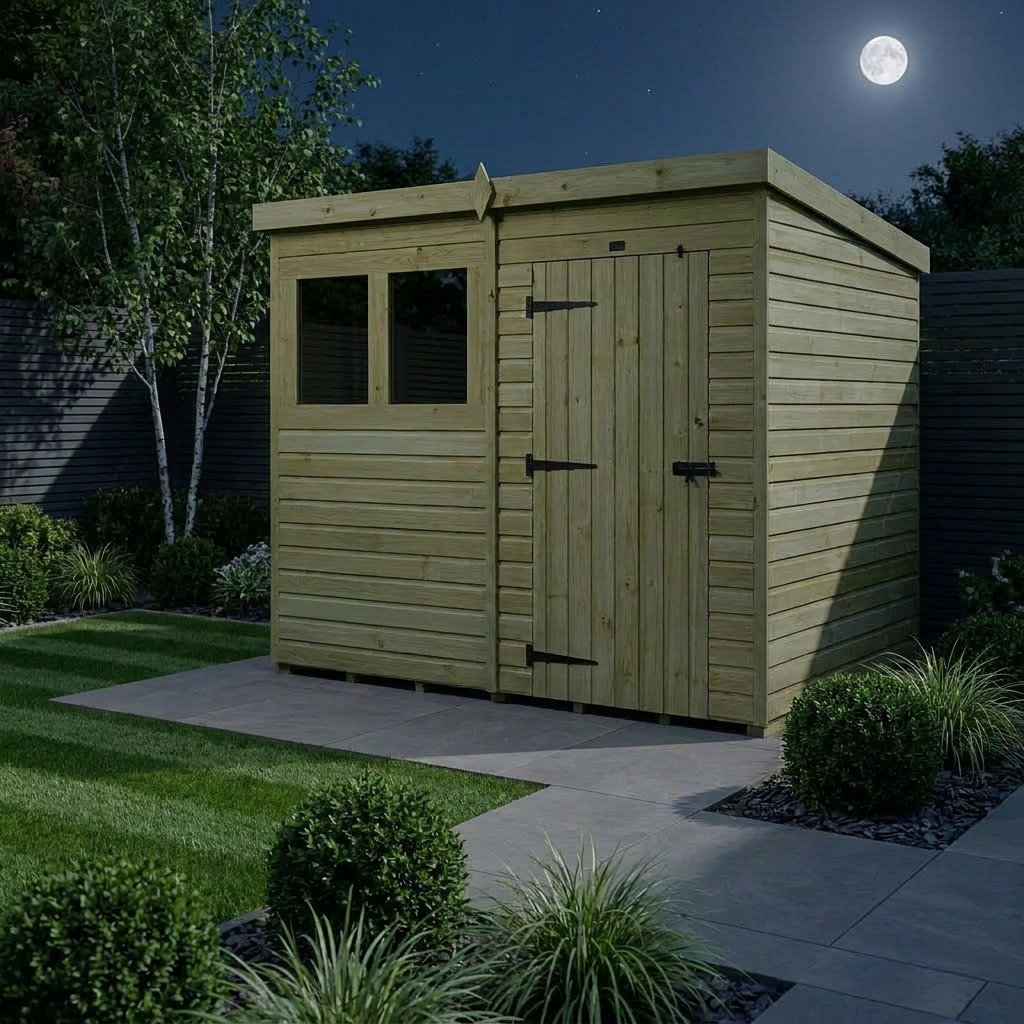 Total Sheds 8ft x 4ft Pent Garden Shed - Single Door - With Windows - Pressure Treated Timber - UK Manufactured