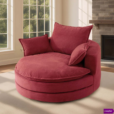 Alhertine 360°Swivel Round Sofa Chair 57.5" W with Dual-layer Cushion Design and 3 Removable Pillows